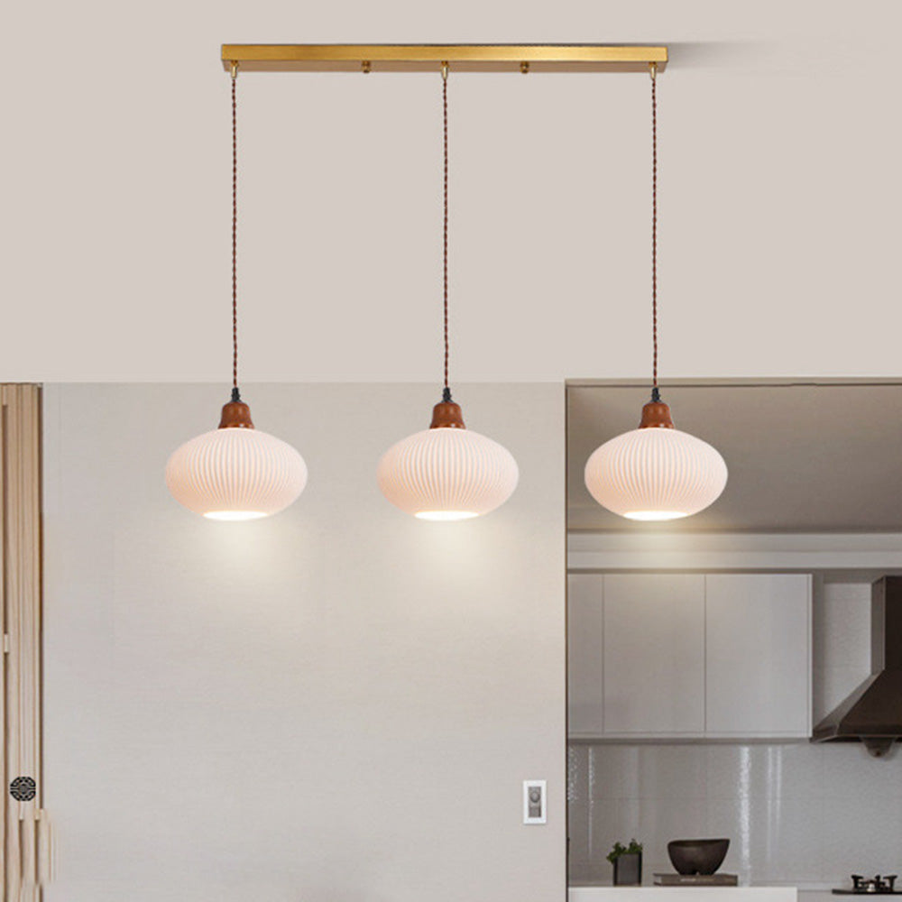 Nora Pendant Light In Japandi Style With A Ribbed Ceramic Construction For Warm Glow