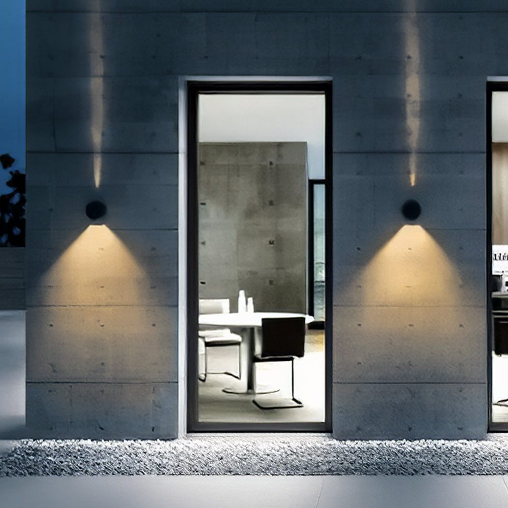 AstraVibe Edge Outdoor LED Wall Fixture Dual Up And Down Lighting In Black Cylinder