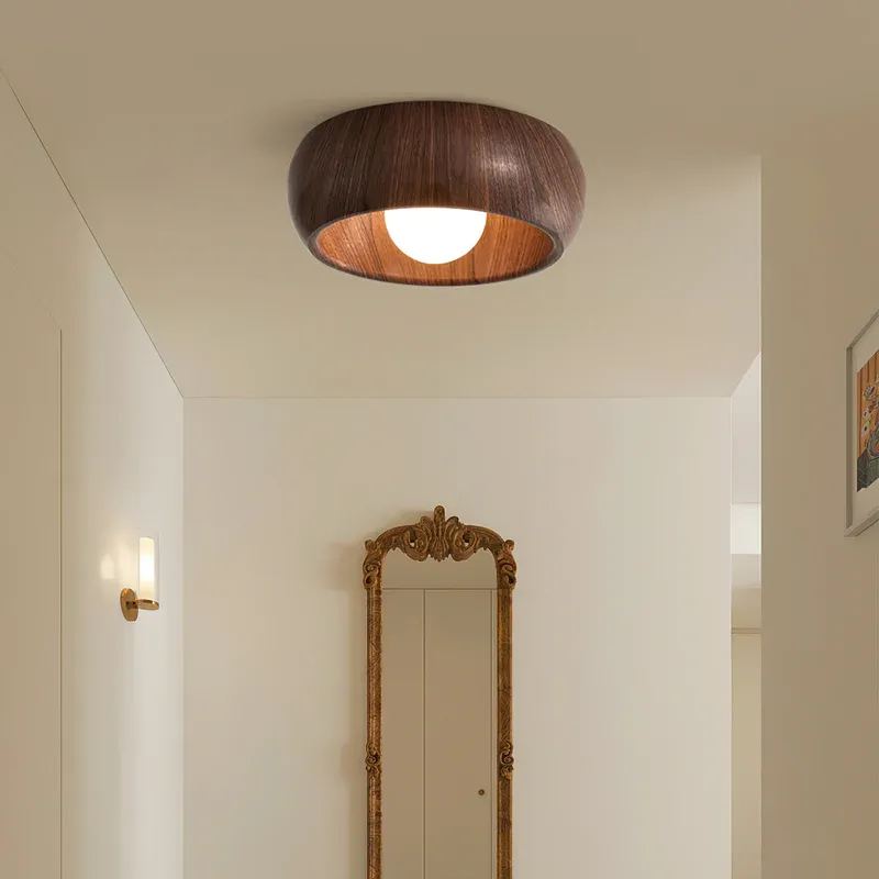 Nordic Style Wooden Flush Mount Ceiling Light Featuring A Minimalist Dome Design For Indoor Use