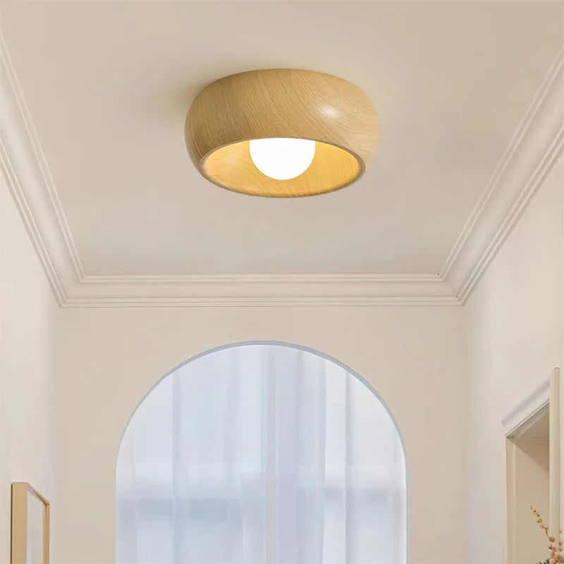 Nordic Style Wooden Flush Mount Ceiling Light Featuring A Minimalist Dome Design For Indoor Use