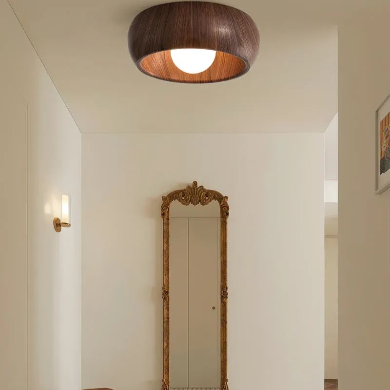 Nordic Style Wooden Flush Mount Ceiling Light Featuring A Minimalist Dome Design For Indoor Use