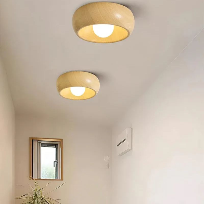 Nordic Style Wooden Flush Mount Ceiling Light Featuring A Minimalist Dome Design For Indoor Use