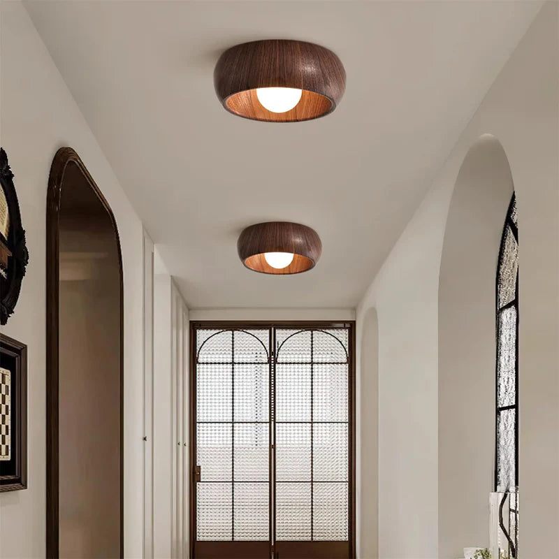 Nordic Style Wooden Flush Mount Ceiling Light Featuring A Minimalist Dome Design For Indoor Use