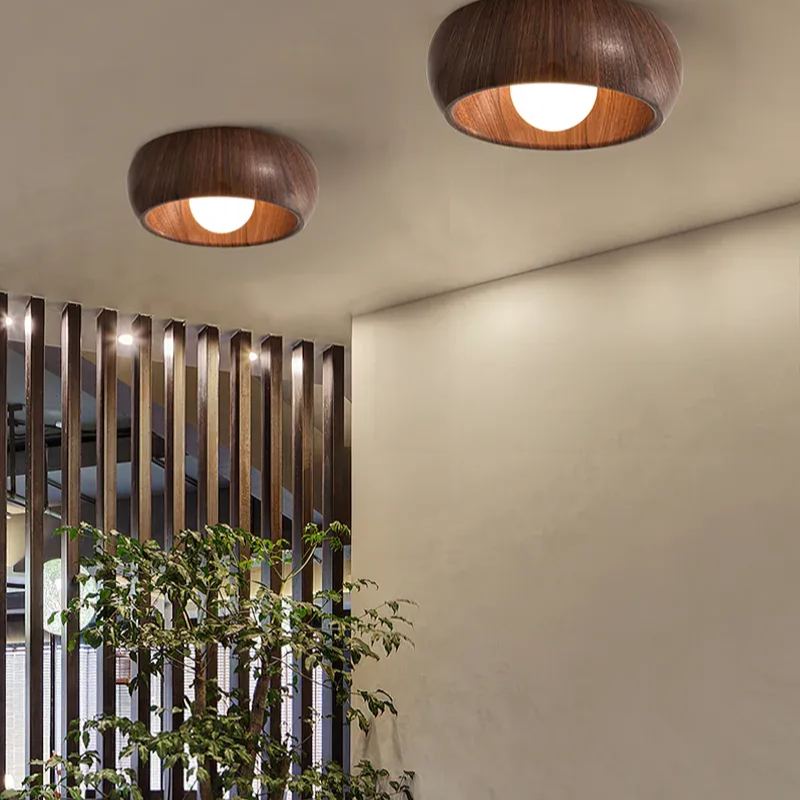 Nordic Style Wooden Flush Mount Ceiling Light Featuring A Minimalist Dome Design For Indoor Use