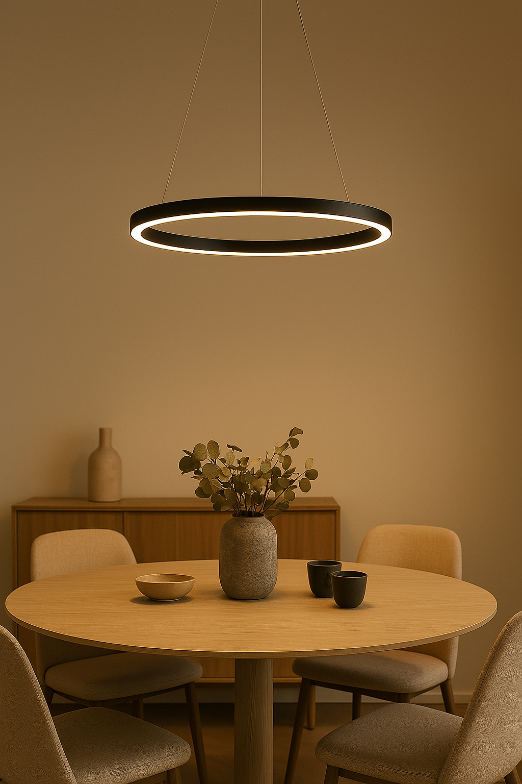 LumaNova Dimmable Pendant Light With Circular LED Illumination For Dining Rooms And Living Rooms