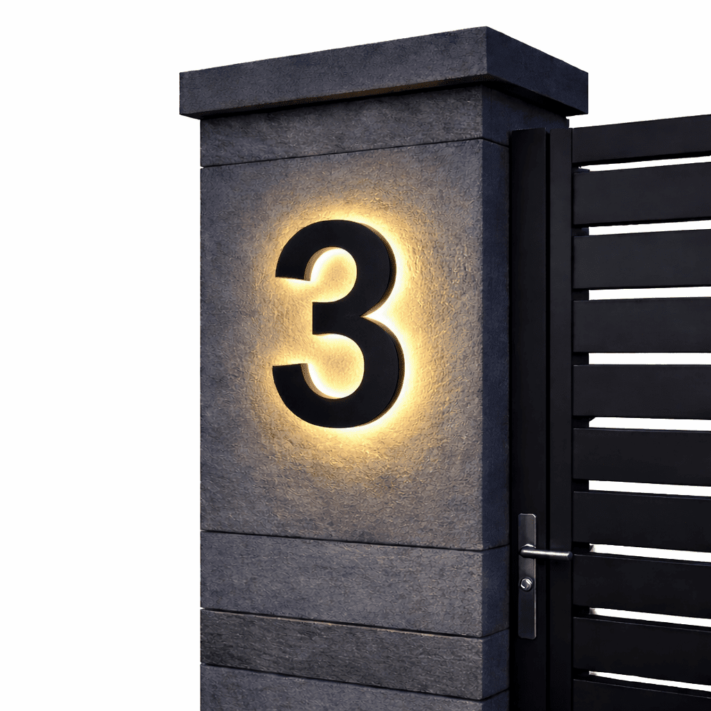 Stainless Steel Address Numbers for Modern Facades With IP68 LED Lighting