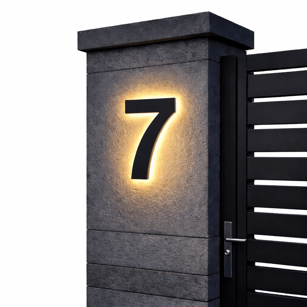 Stainless Steel Address Numbers for Modern Facades With IP68 LED Lighting