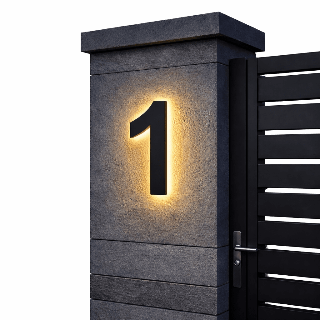 Stainless Steel Address Numbers for Modern Facades With IP68 LED Lighting