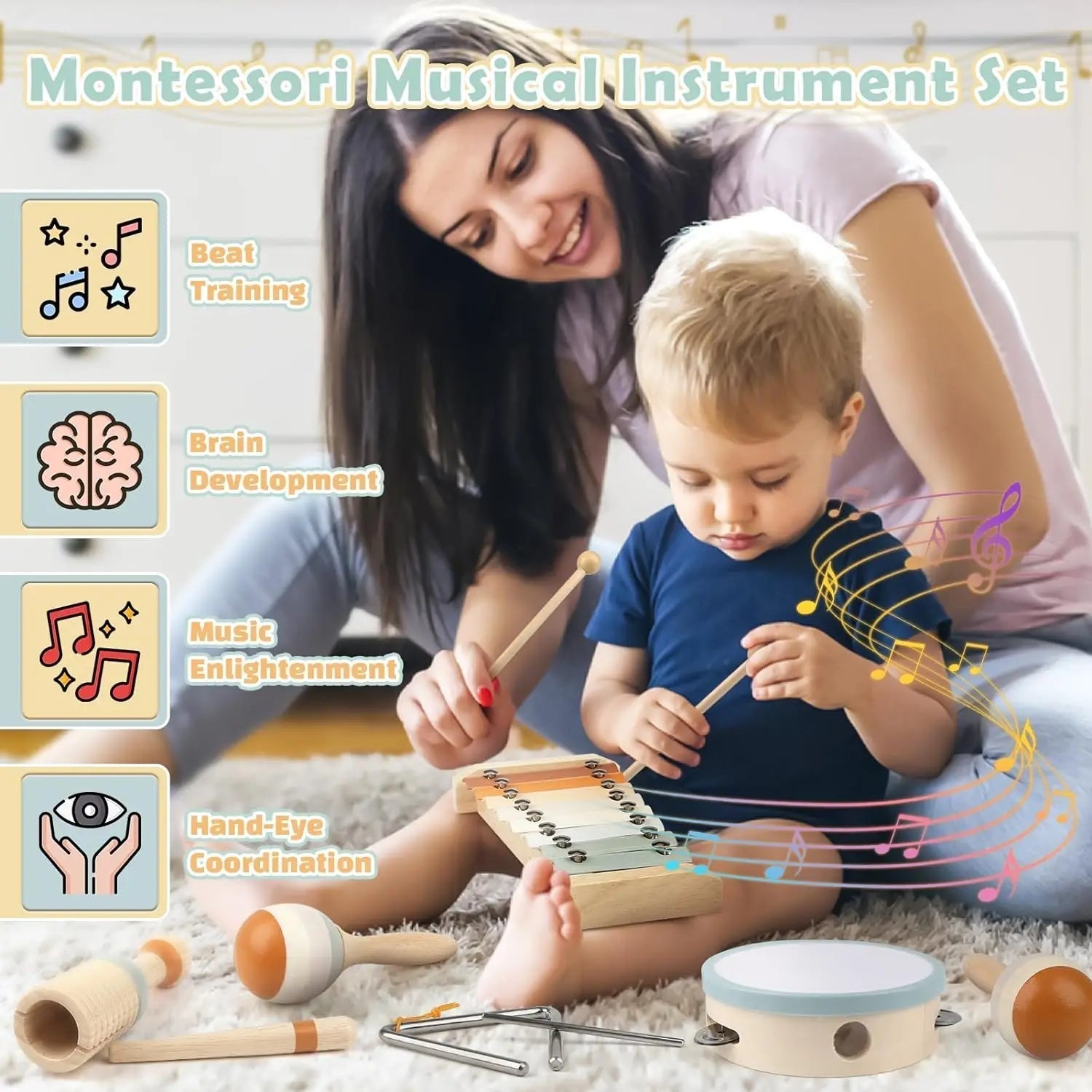 Montessori-musikkinstrumentsett for småbarn – stemt lydsamling
