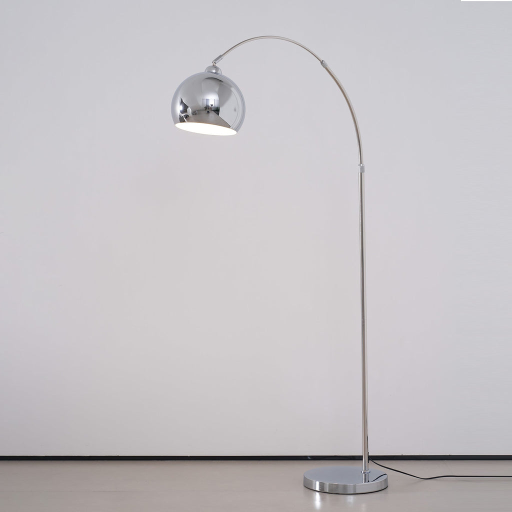 Floor Lamp With Adjustable Telescoping Arm And Tiltable Head In Black Chrome Or White