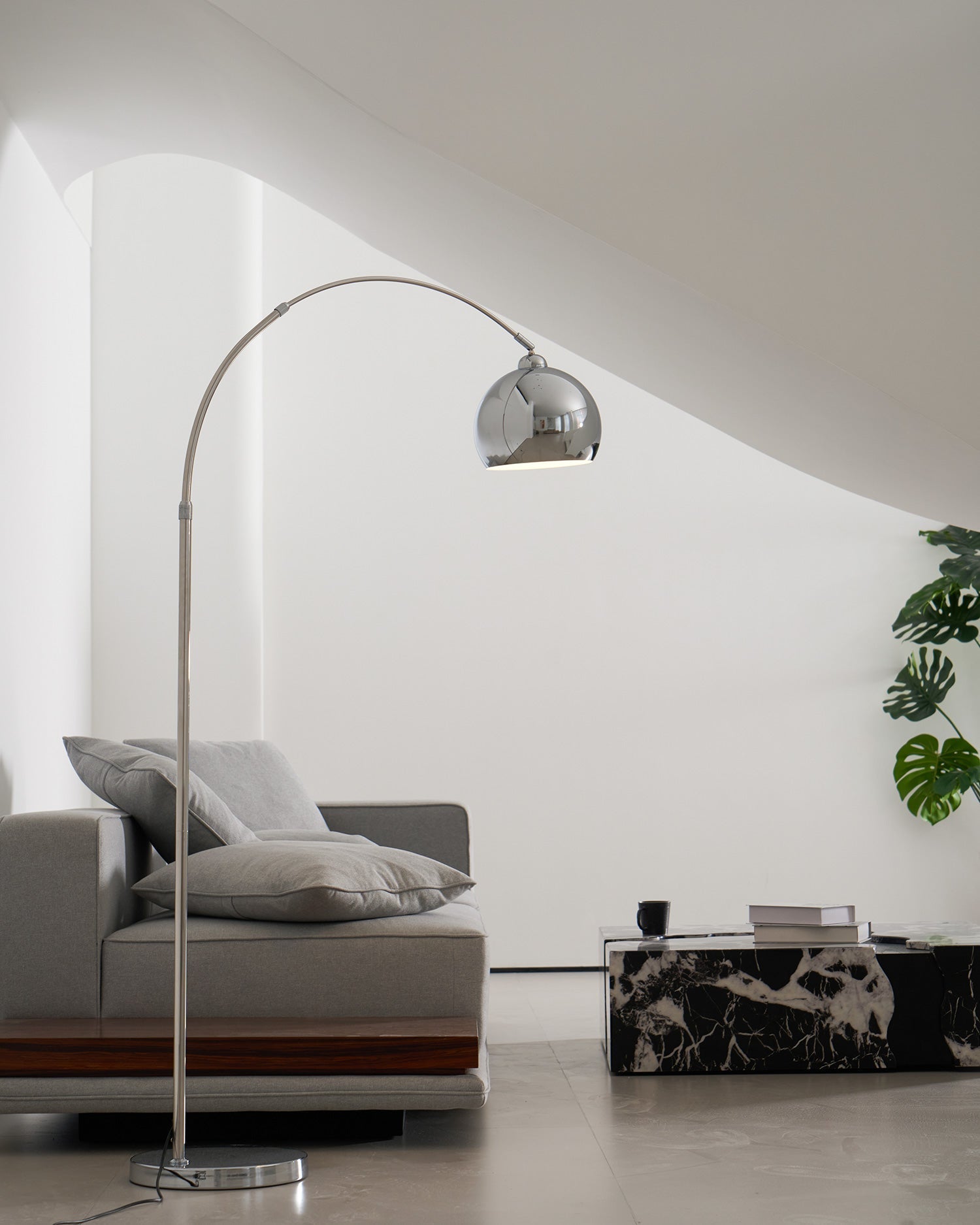 Floor Lamp With Adjustable Telescoping Arm And Tiltable Head In Black Chrome Or White