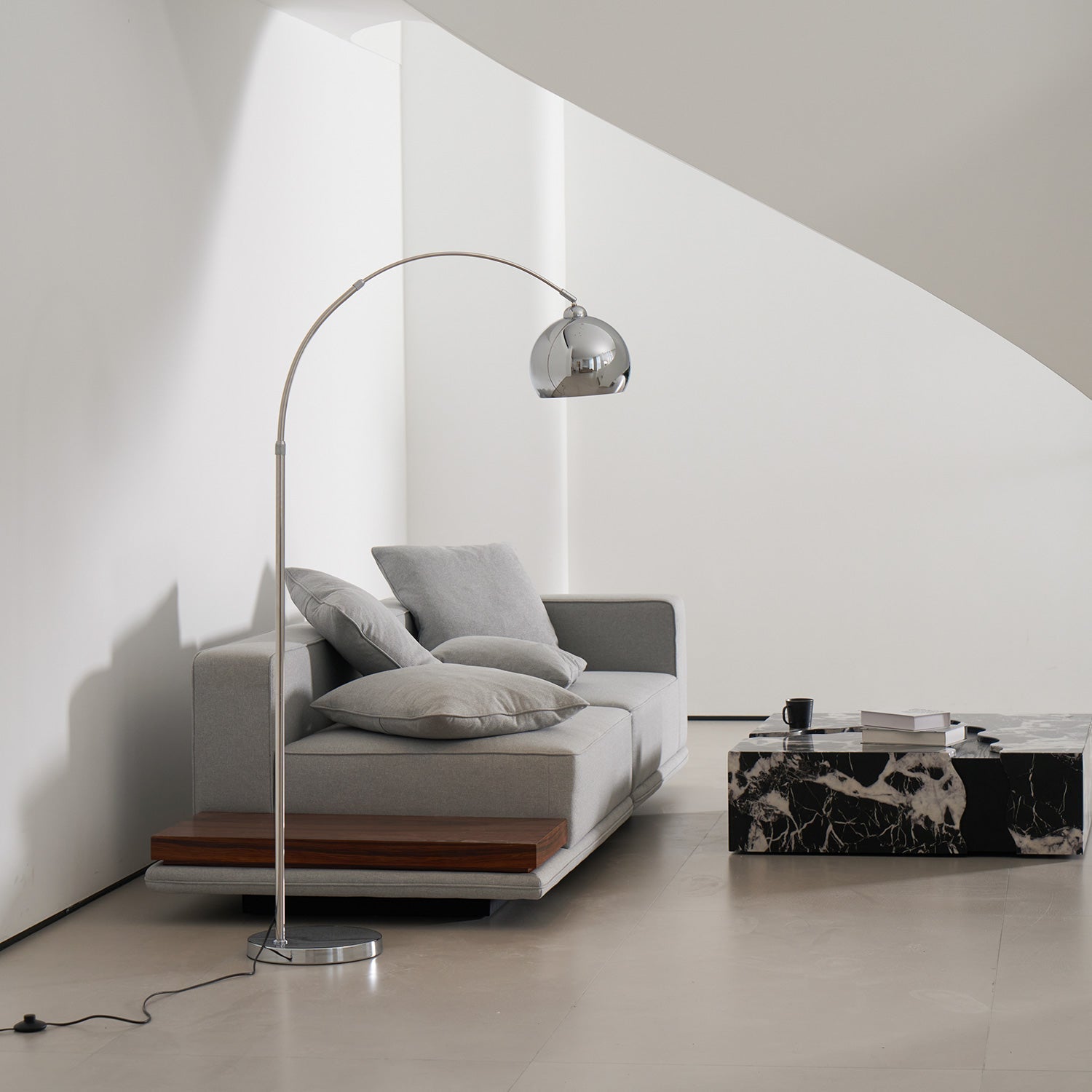 Floor Lamp With Adjustable Telescoping Arm And Tiltable Head In Black Chrome Or White