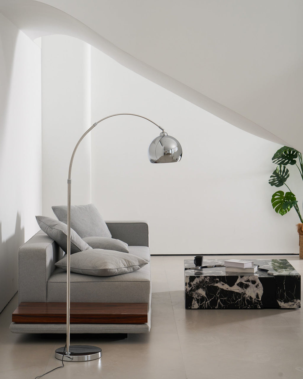 Floor Lamp With Adjustable Telescoping Arm And Tiltable Head In Black Chrome Or White