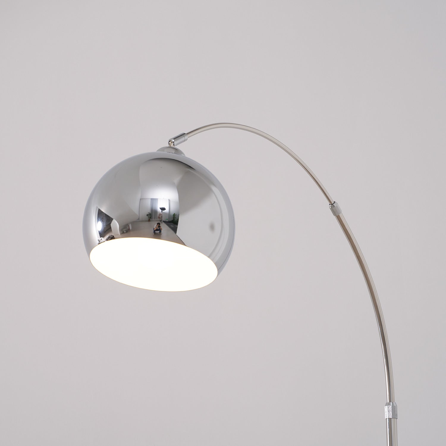 Floor Lamp With Adjustable Telescoping Arm And Tiltable Head In Black Chrome Or White
