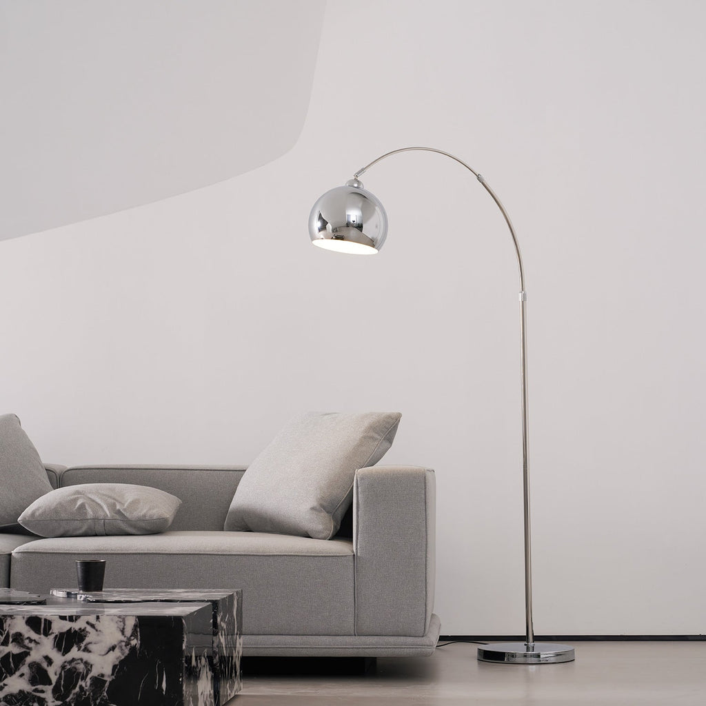 Floor Lamp With Adjustable Telescoping Arm And Tiltable Head In Black Chrome Or White