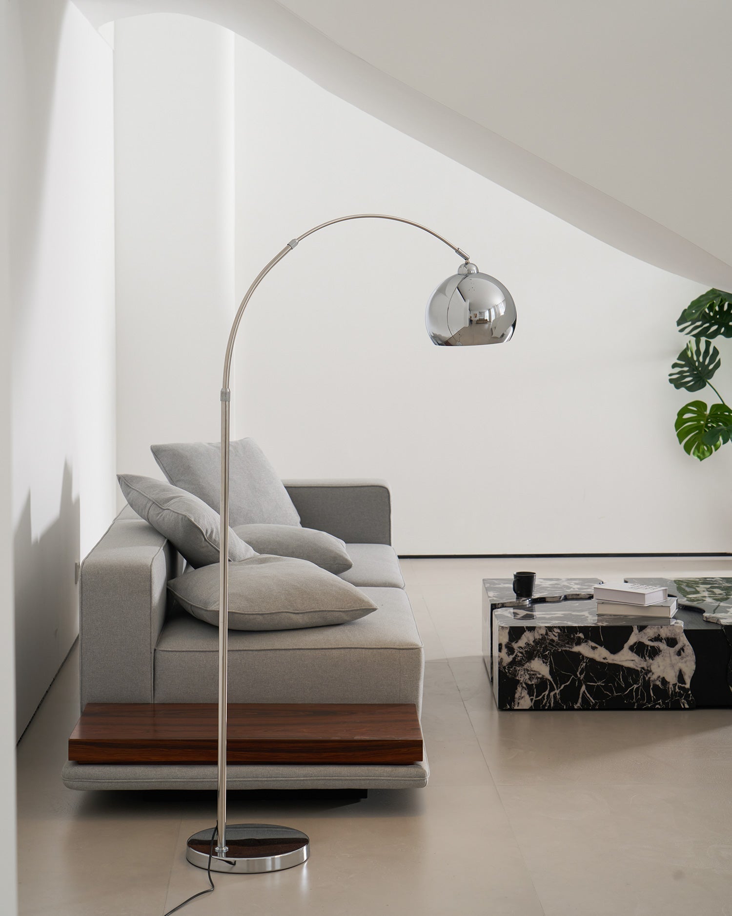 Floor Lamp With Adjustable Telescoping Arm And Tiltable Head In Black Chrome Or White