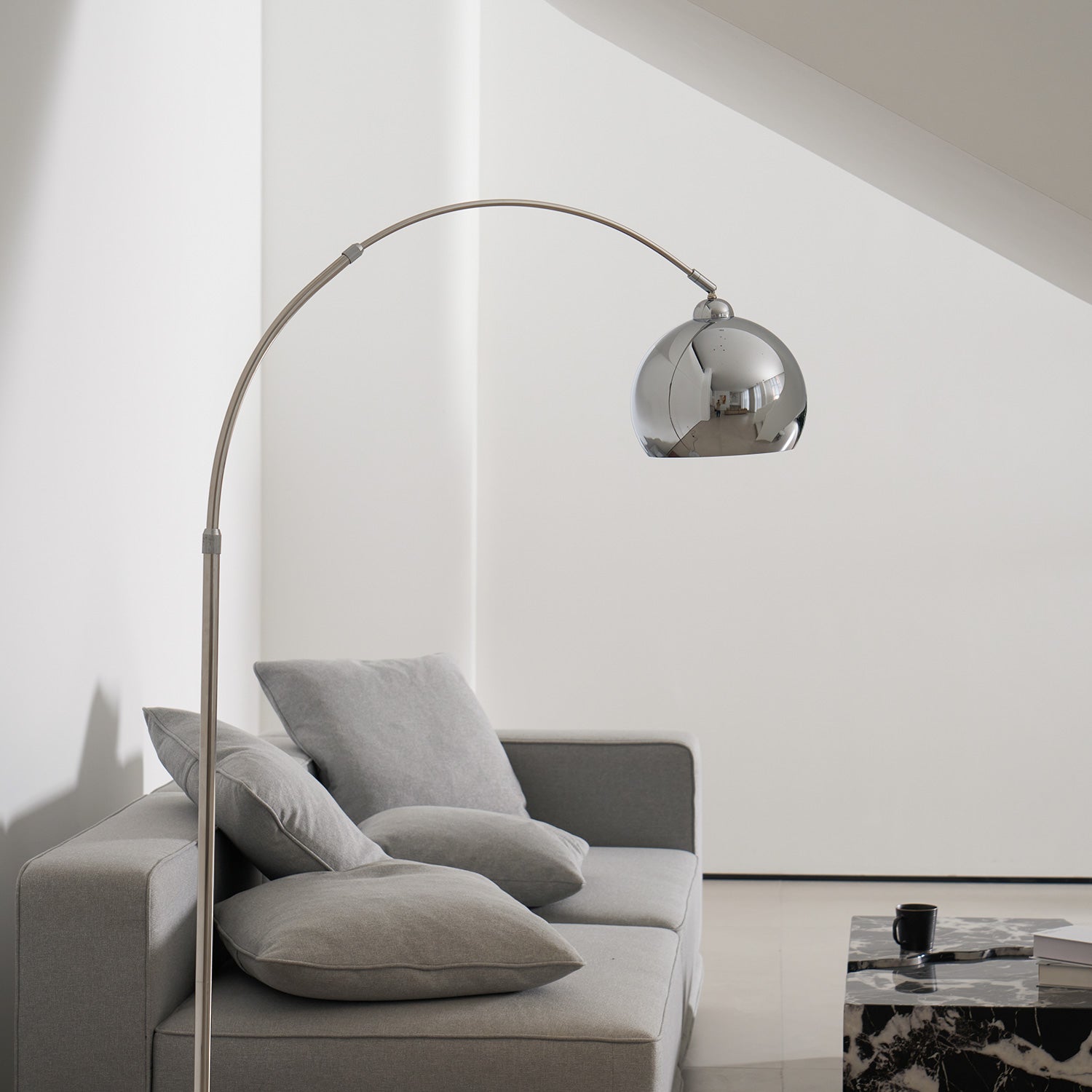 Floor Lamp With Adjustable Telescoping Arm And Tiltable Head In Black Chrome Or White