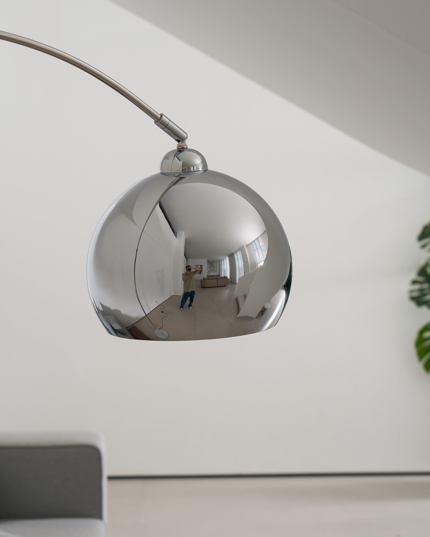 Floor Lamp With Adjustable Telescoping Arm And Tiltable Head In Black Chrome Or White