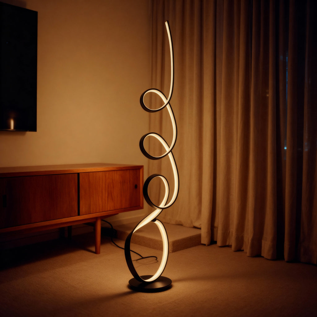 AeroFlow Modern Matte Metal Light Fixture For Living Room With Sculptural Ribbon Design