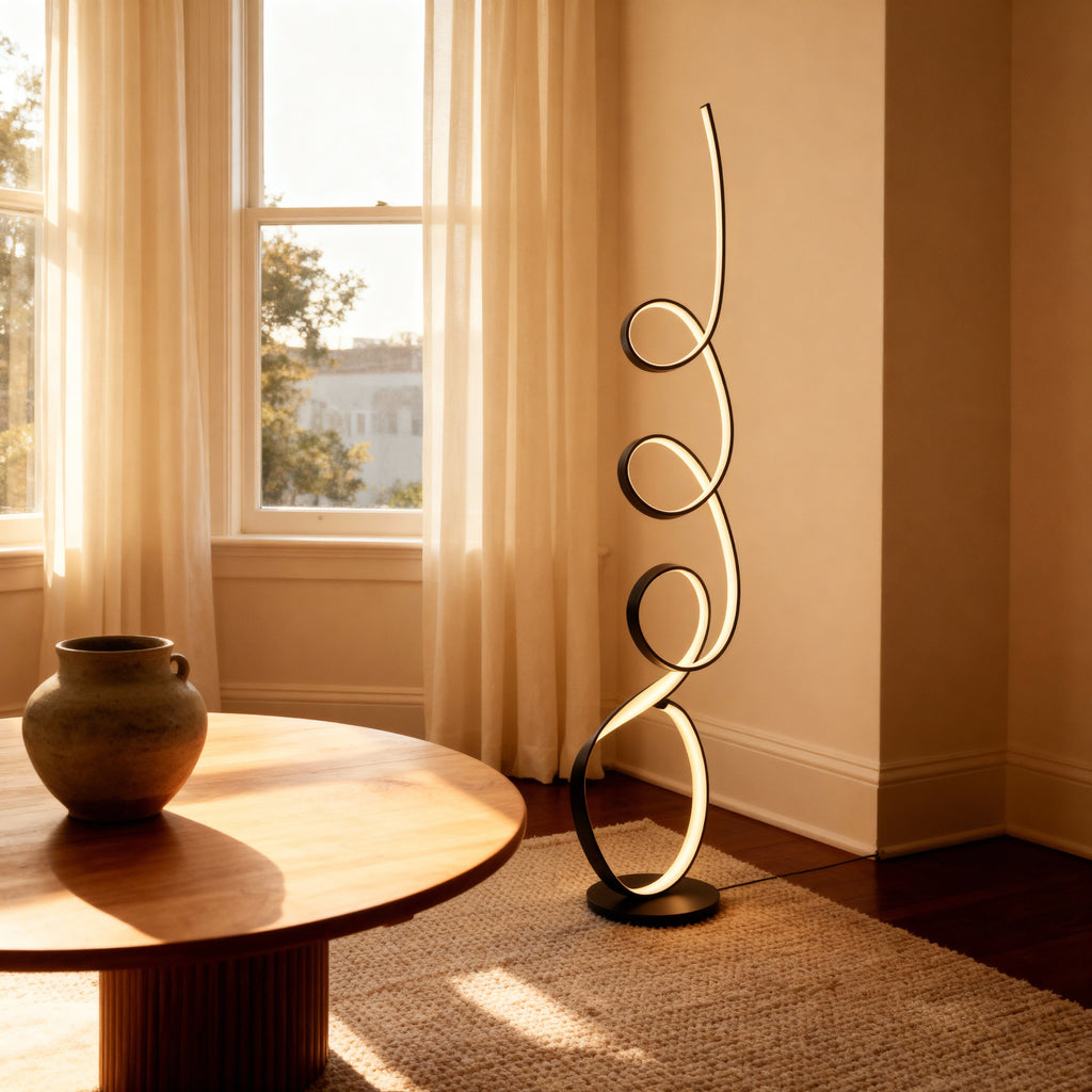 AeroFlow Modern Matte Metal Light Fixture For Living Room With Sculptural Ribbon Design