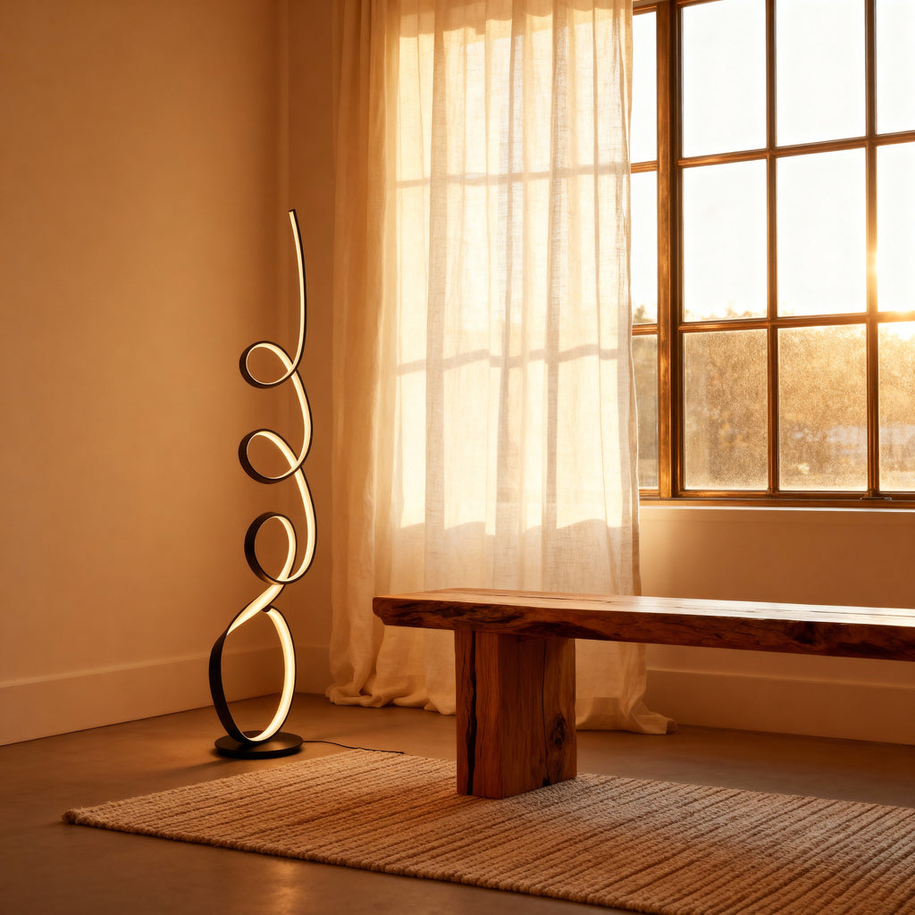 AeroFlow Modern Matte Metal Light Fixture For Living Room With Sculptural Ribbon Design