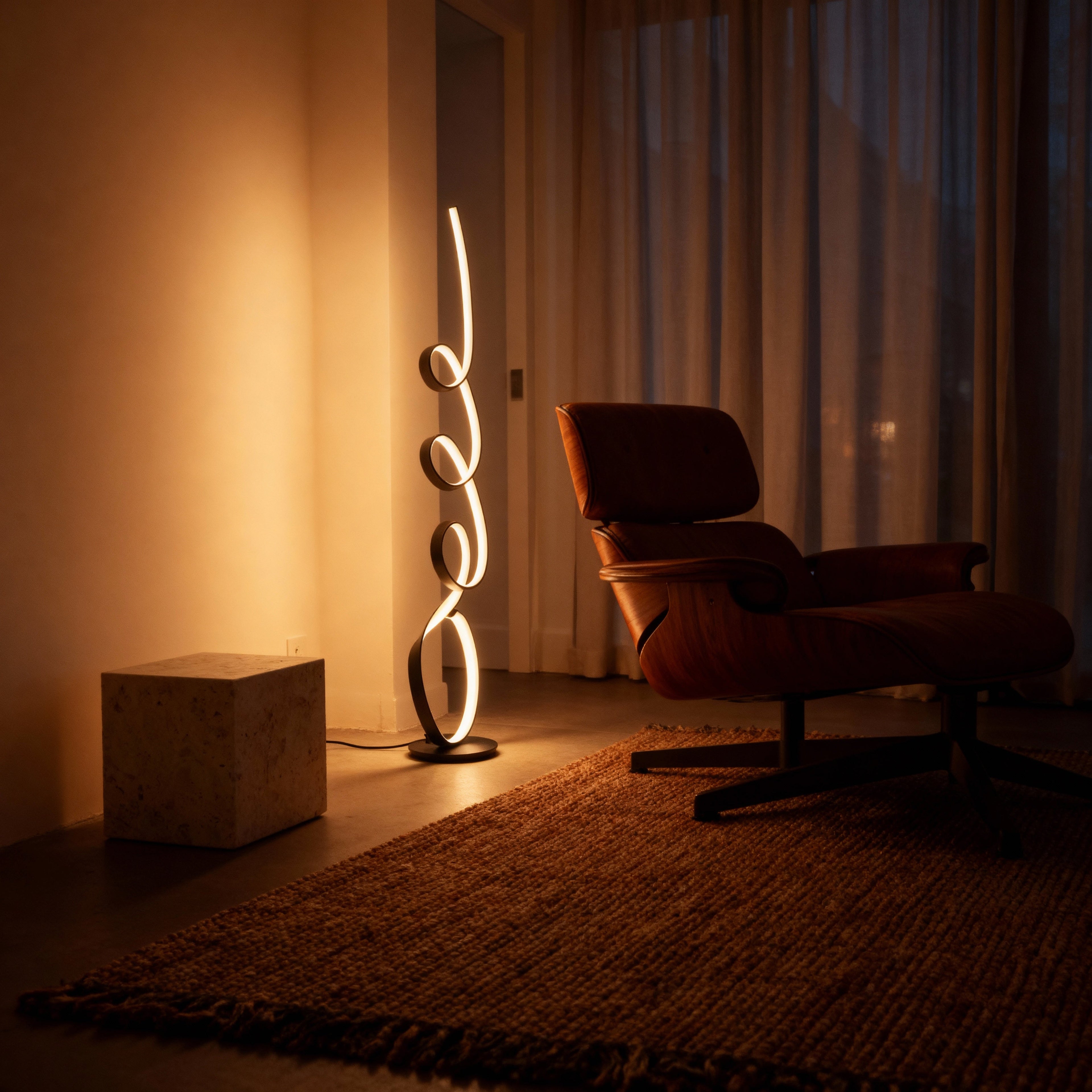 AeroFlow Modern Matte Metal Light Fixture For Living Room With Sculptural Ribbon Design