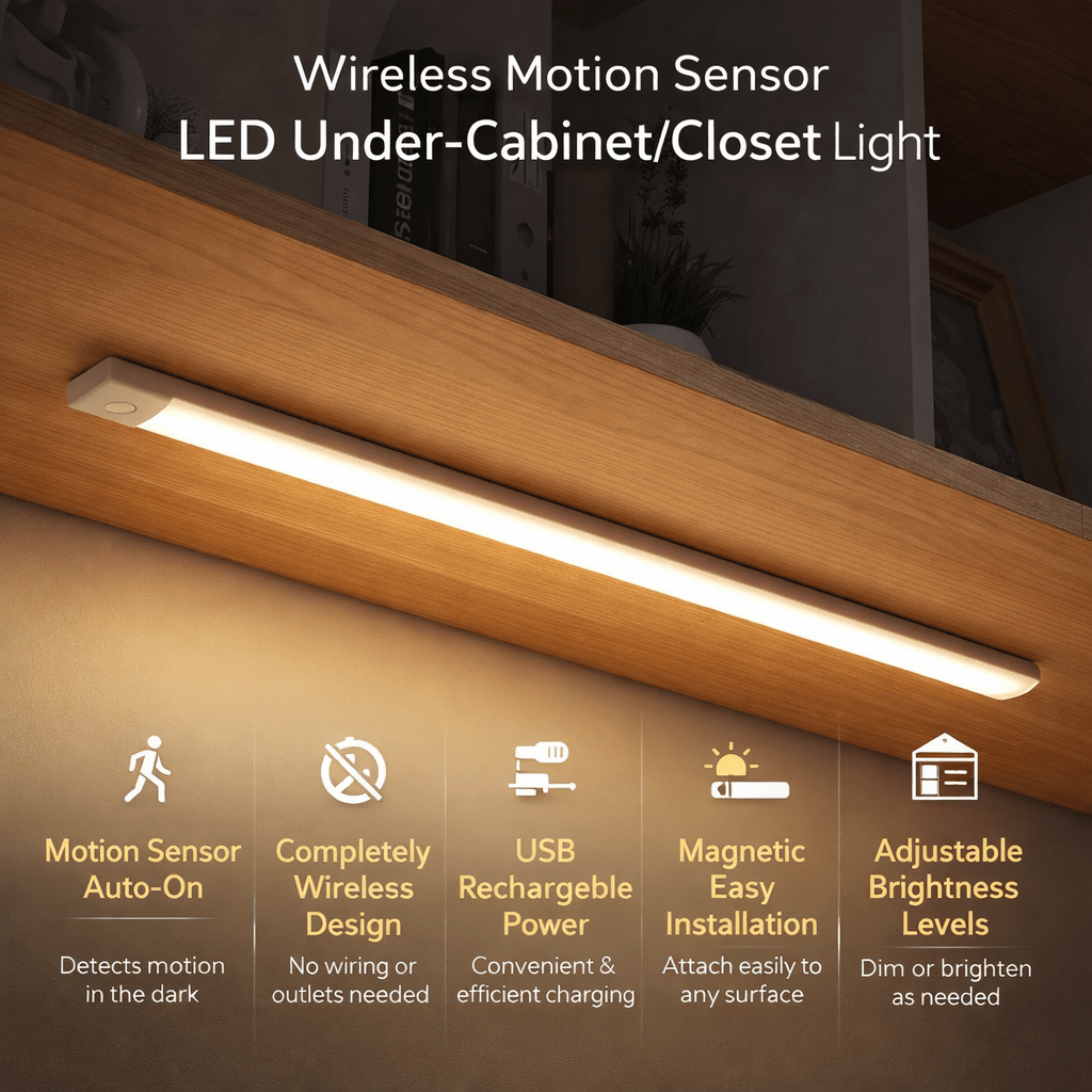 Closet And Under-Cabinet LED Light With Wireless Motion Sensor For Simple Illumination