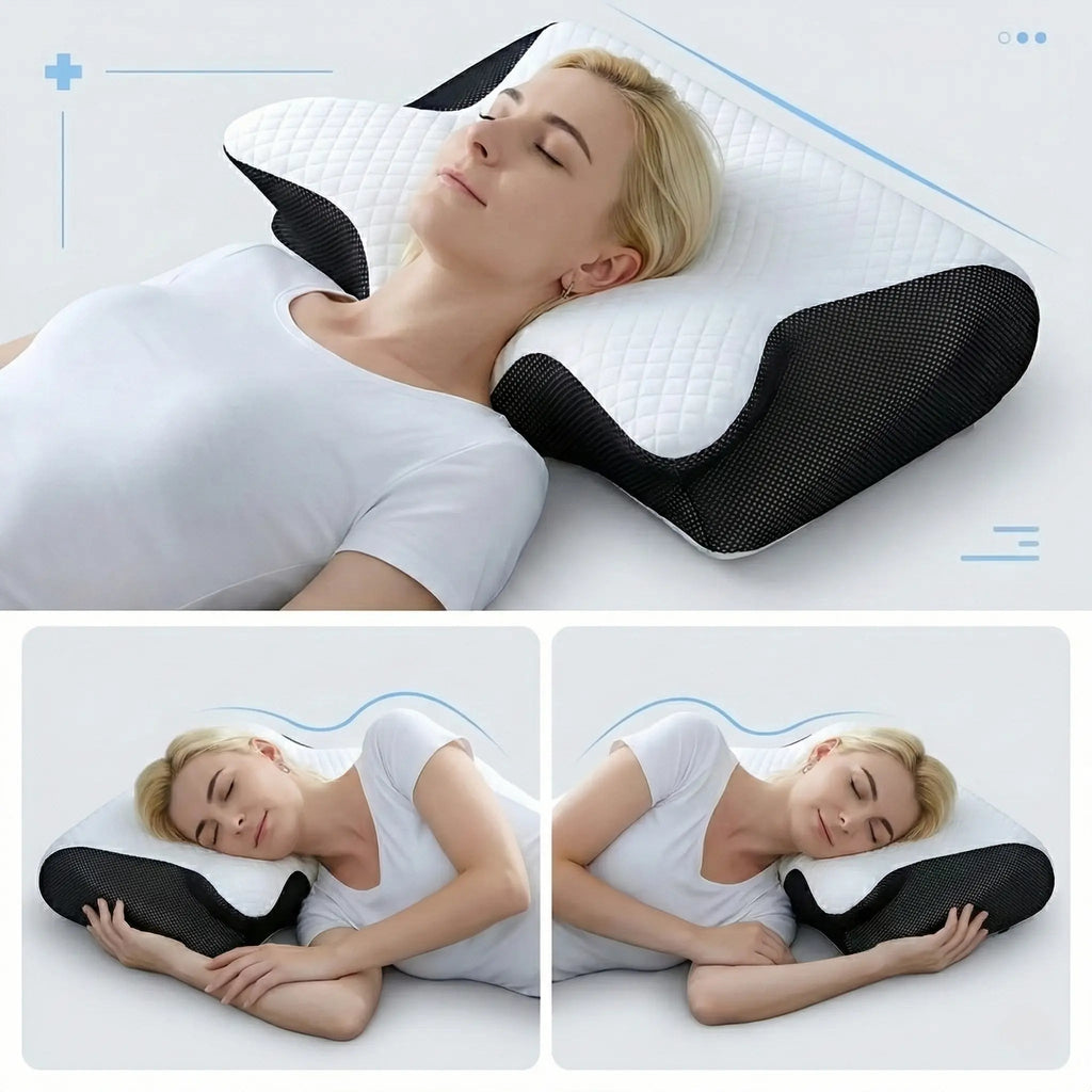 Memory-Foam-Nackenkissen mit Schmetterlingsmotiv für Seiten- und Rückenschläfer — orthopädische Unterstützung, komfortable langsame Rückfederung