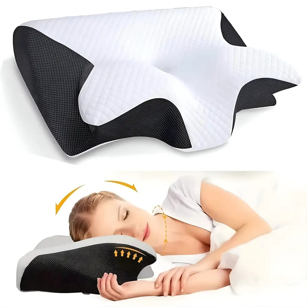 Memory-Foam-Nackenkissen mit Schmetterlingsmotiv für Seiten- und Rückenschläfer — orthopädische Unterstützung, komfortable langsame Rückfederung