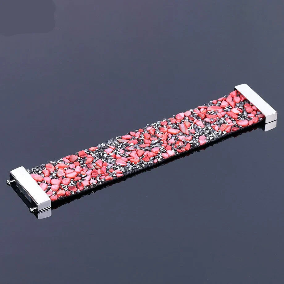 Justerbart skinnarmbånd for menn – natursteinperler og krystall-detaljer