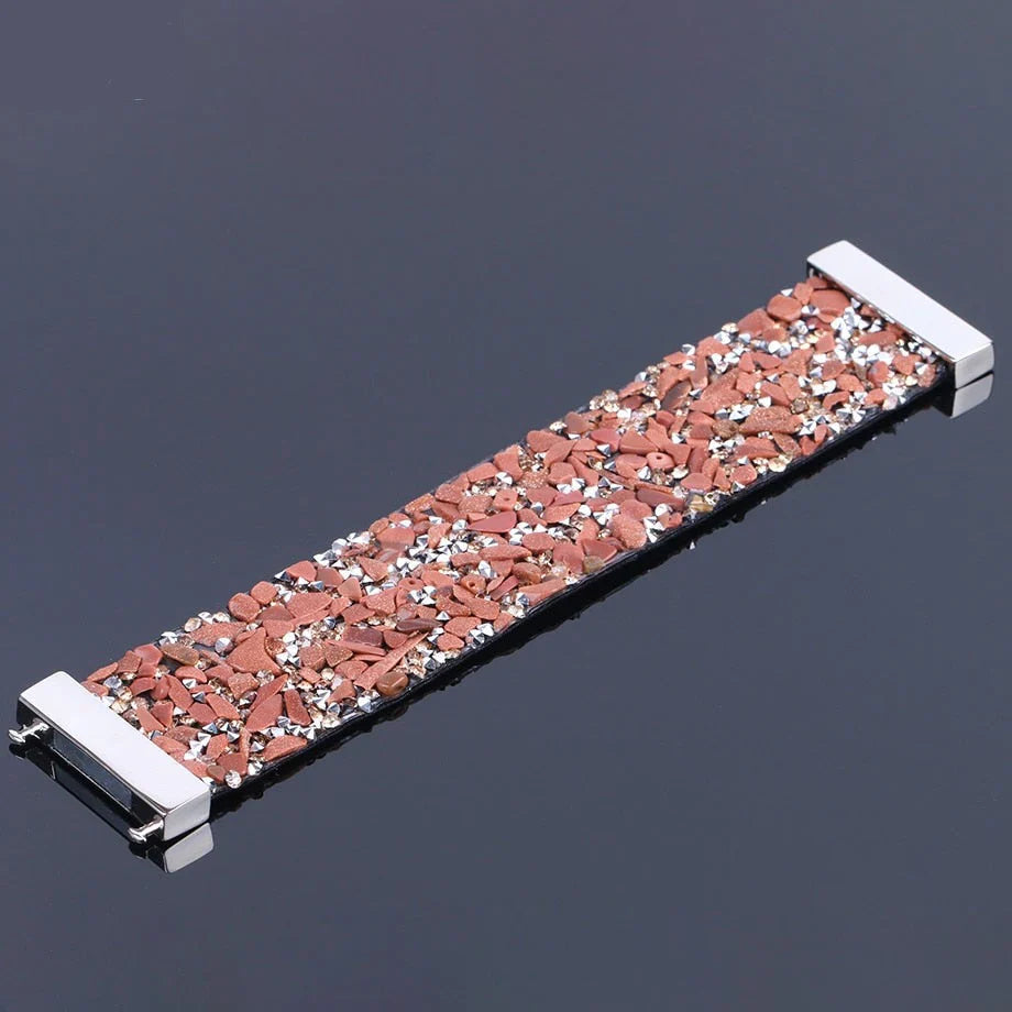 Justerbart skinnarmbånd for menn – natursteinperler og krystall-detaljer
