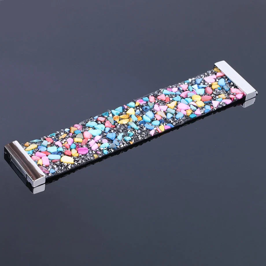 Justerbart skinnarmbånd for menn – natursteinperler og krystall-detaljer