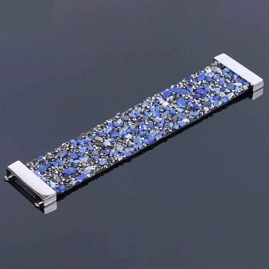 Justerbart skinnarmbånd for menn – natursteinperler og krystall-detaljer