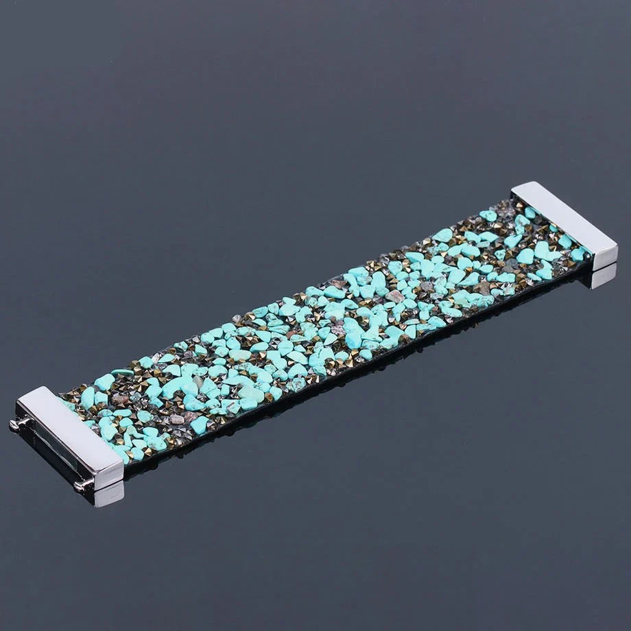 Justerbart skinnarmbånd for menn – natursteinperler og krystall-detaljer