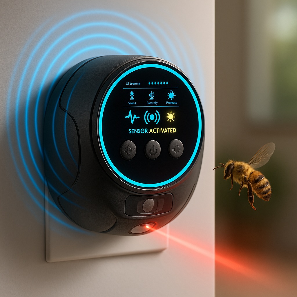Plug-In Ultrasonic Insect Guard Home Use, 4 Speakers Mosquitoes Wasps Flies, 297m²