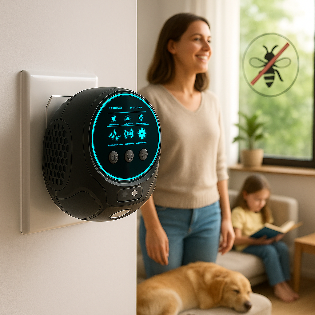 Plug-In Ultrasonic Insect Guard Home Use, 4 Speakers Mosquitoes Wasps Flies, 297m²