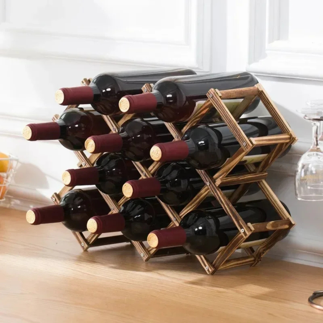 Range-bouteilles pliable NestFold — Contient six bouteilles standard, organiseur compact à poser sur le plan de travail