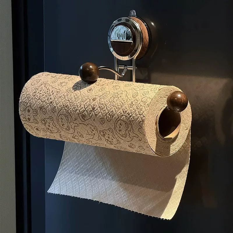 Nástěnný držák na papír bez vrtání s dřevěným vzorem z nerezové oceli