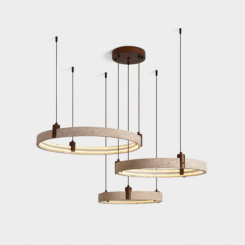 Travertine Ring Chandelier With Walnut Wood And Integrated LED