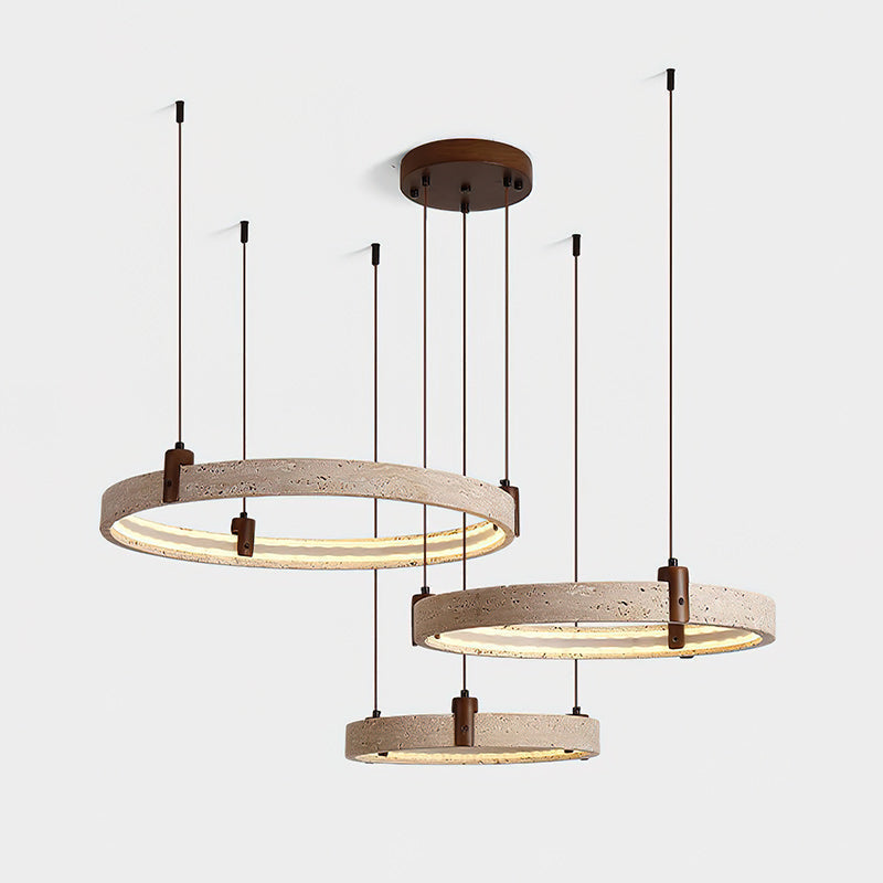 Travertine Ring Chandelier With Walnut Wood And Integrated LED