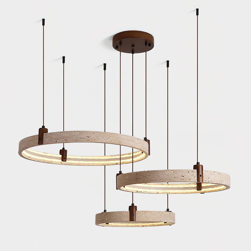 Travertine Ring Chandelier With Walnut Wood And Integrated LED