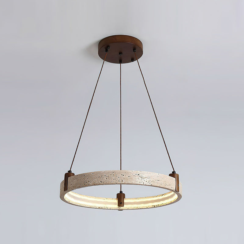 Travertine Ring Chandelier With Walnut Wood And Integrated LED