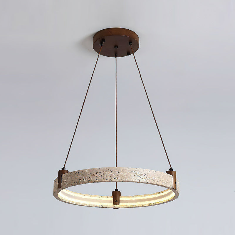 Travertine Ring Chandelier With Walnut Wood And Integrated LED