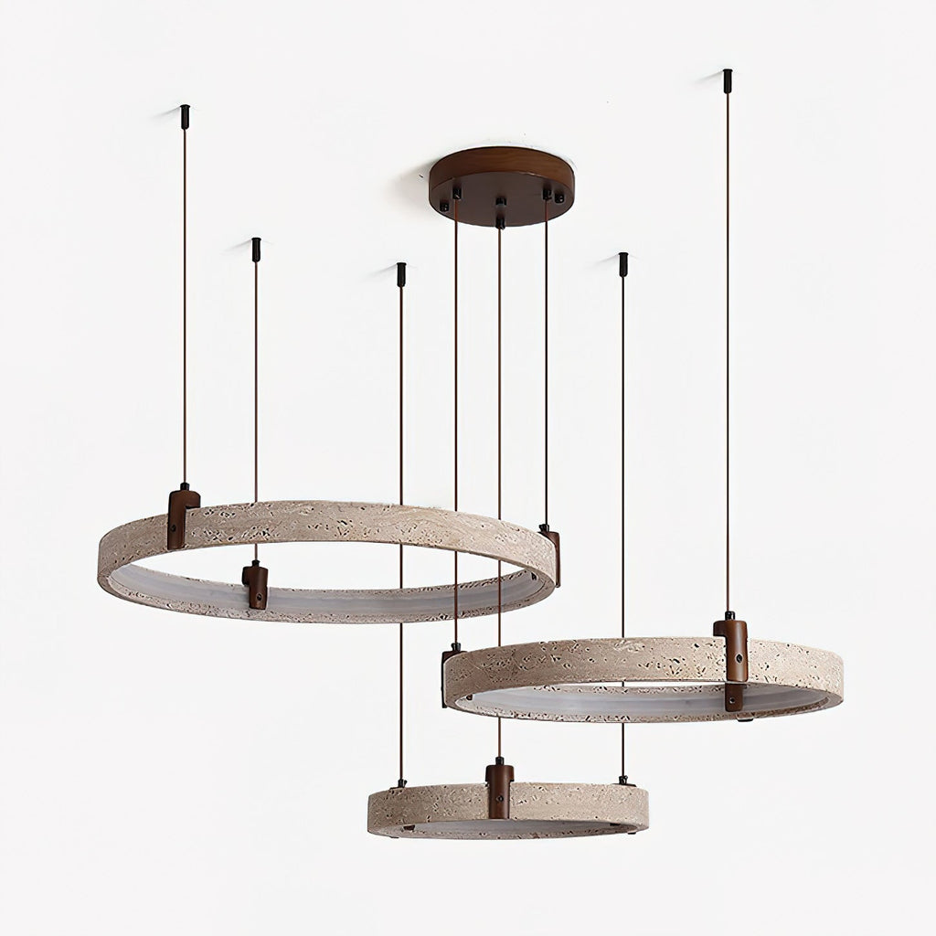 Travertine Ring Chandelier With Walnut Wood And Integrated LED