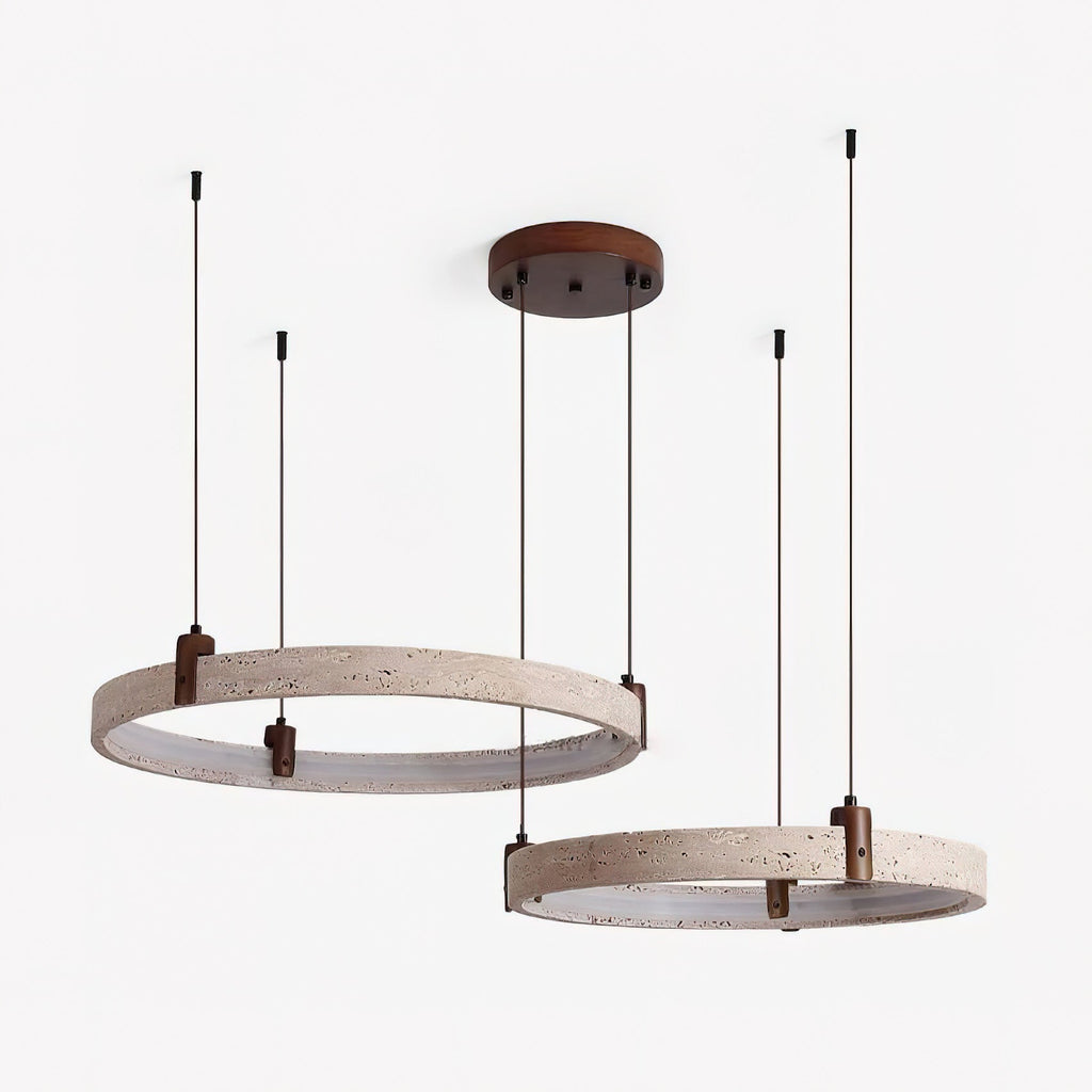 Travertine Ring Chandelier With Walnut Wood And Integrated LED
