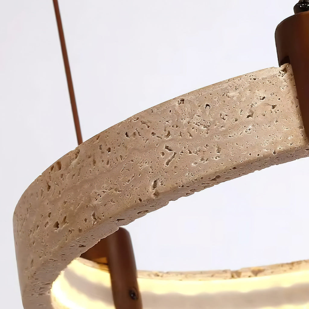 Travertine Ring Chandelier With Walnut Wood And Integrated LED