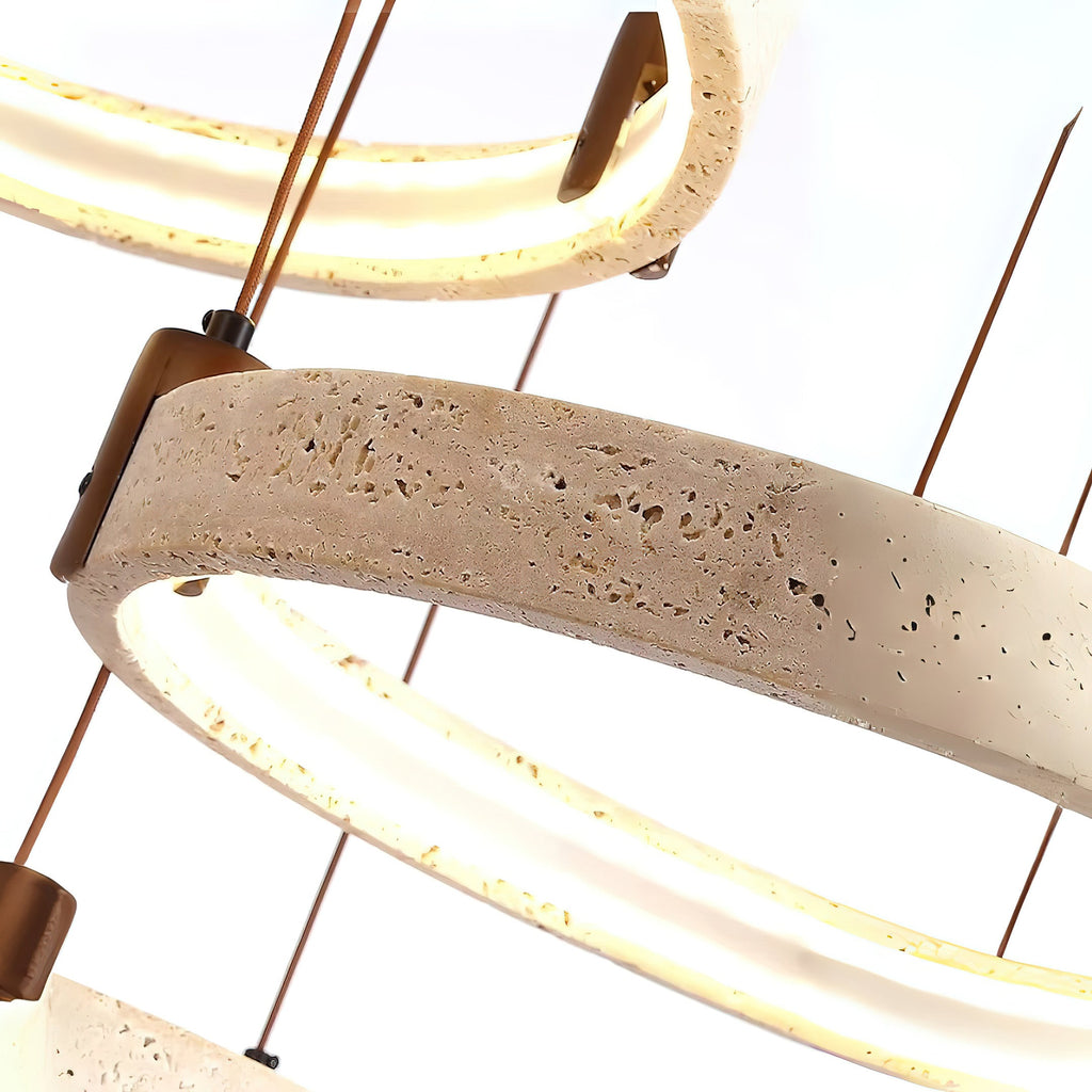 Travertine Ring Chandelier With Walnut Wood And Integrated LED