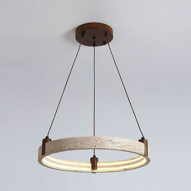 Travertine Ring Chandelier With Walnut Wood And Integrated LED