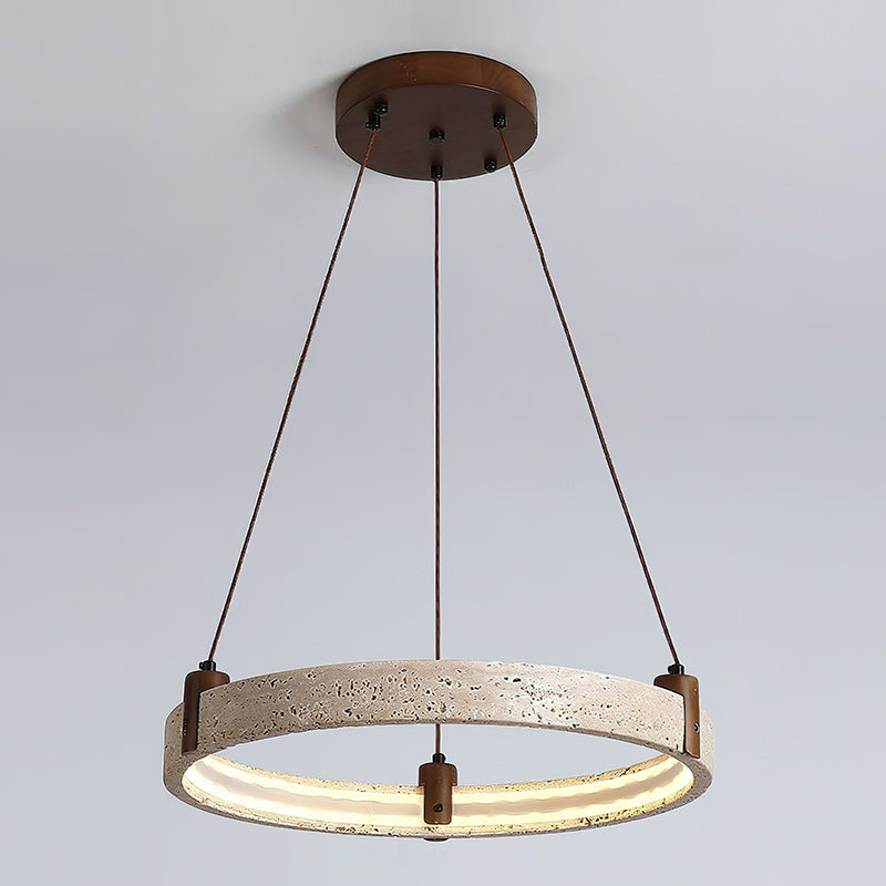 Travertine Ring Chandelier With Walnut Wood And Integrated LED