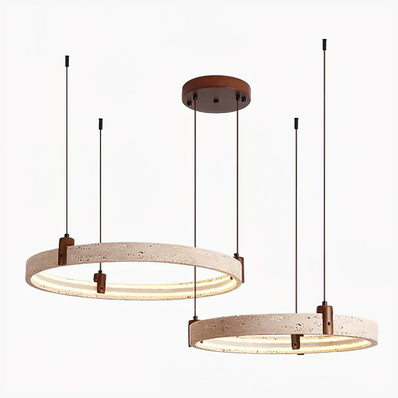 Travertine Ring Chandelier With Walnut Wood And Integrated LED